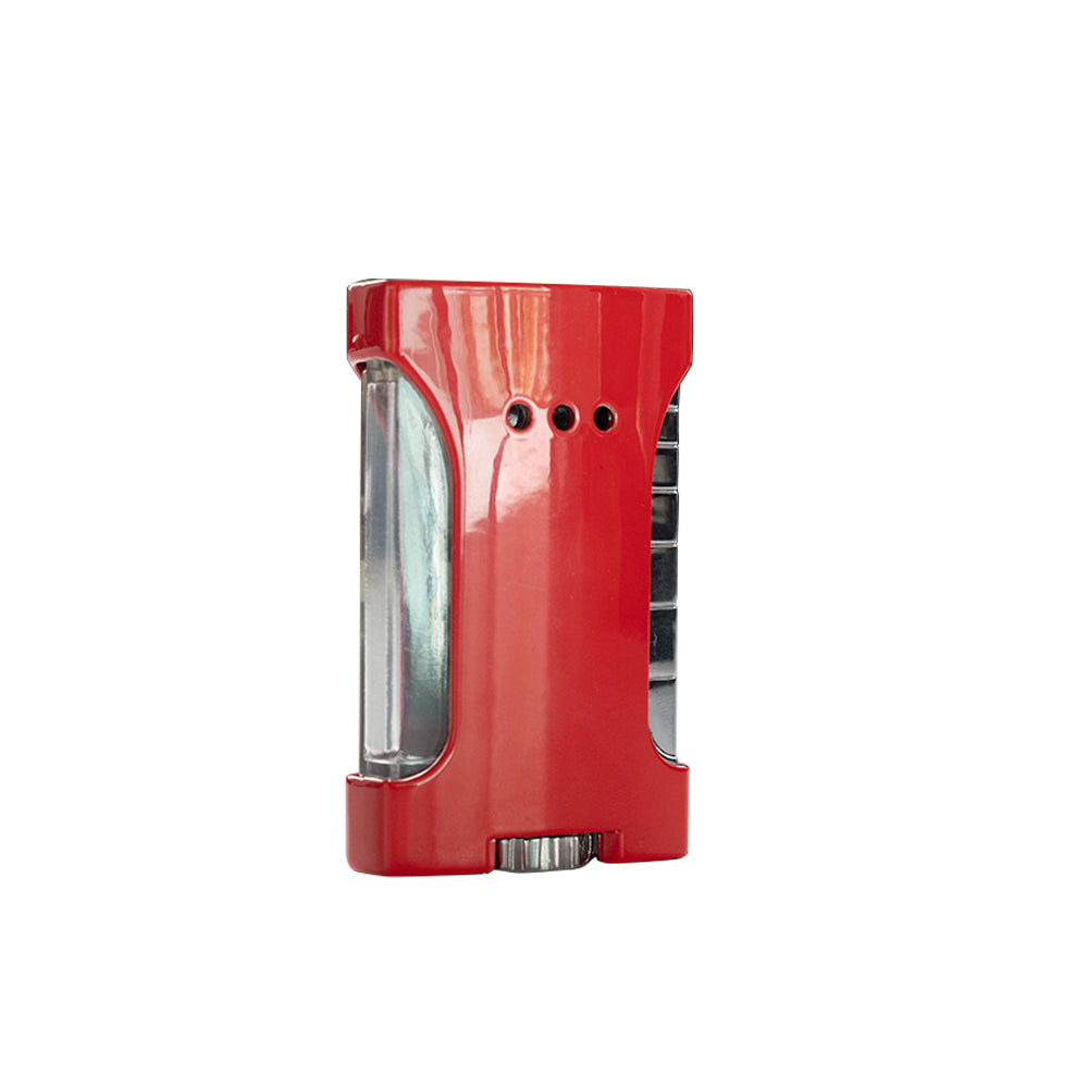 Encendedor Lumo rojo metálico de una sola flama con ventana de tanque