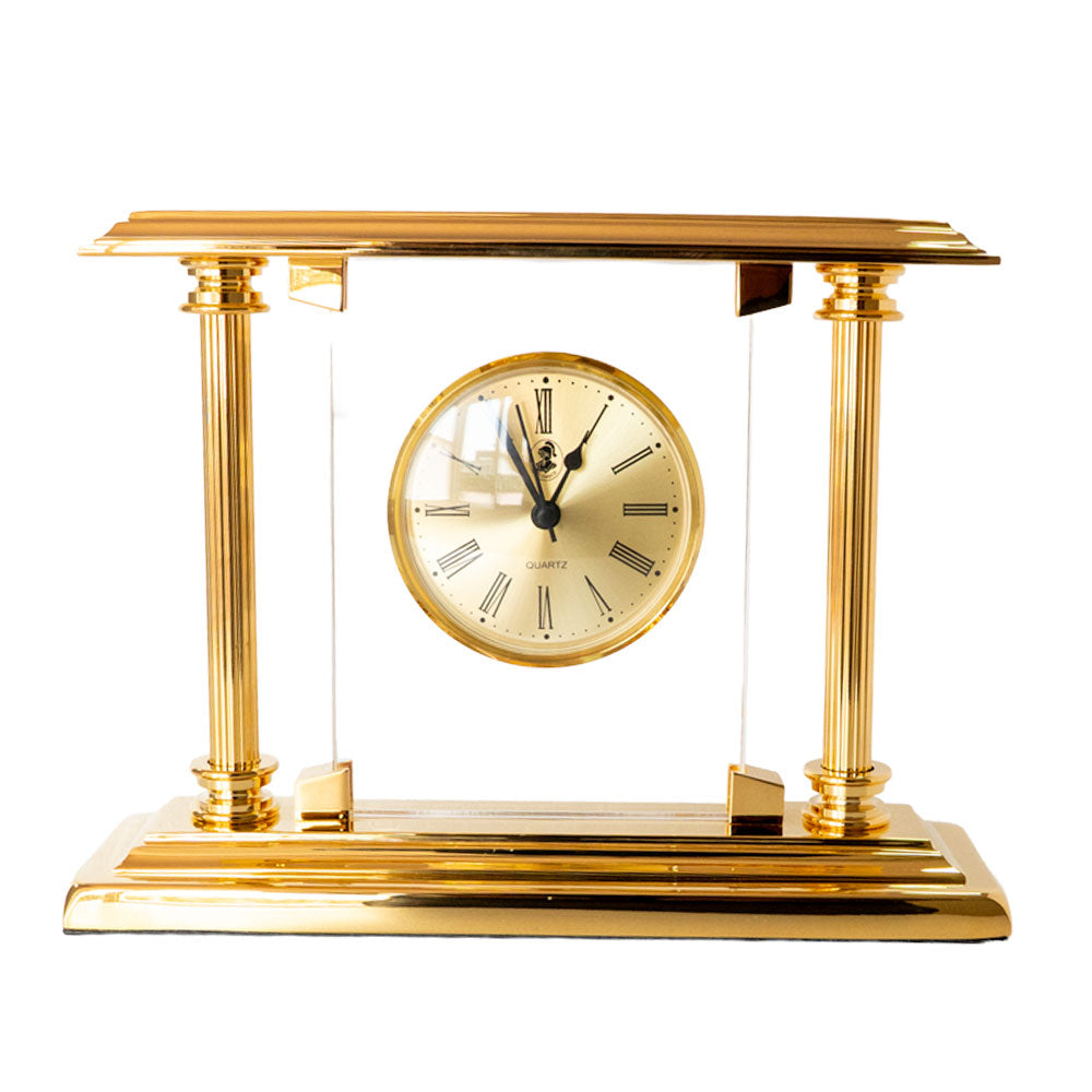 Reloj de escritorio Dupont en chapa de oro y cristal