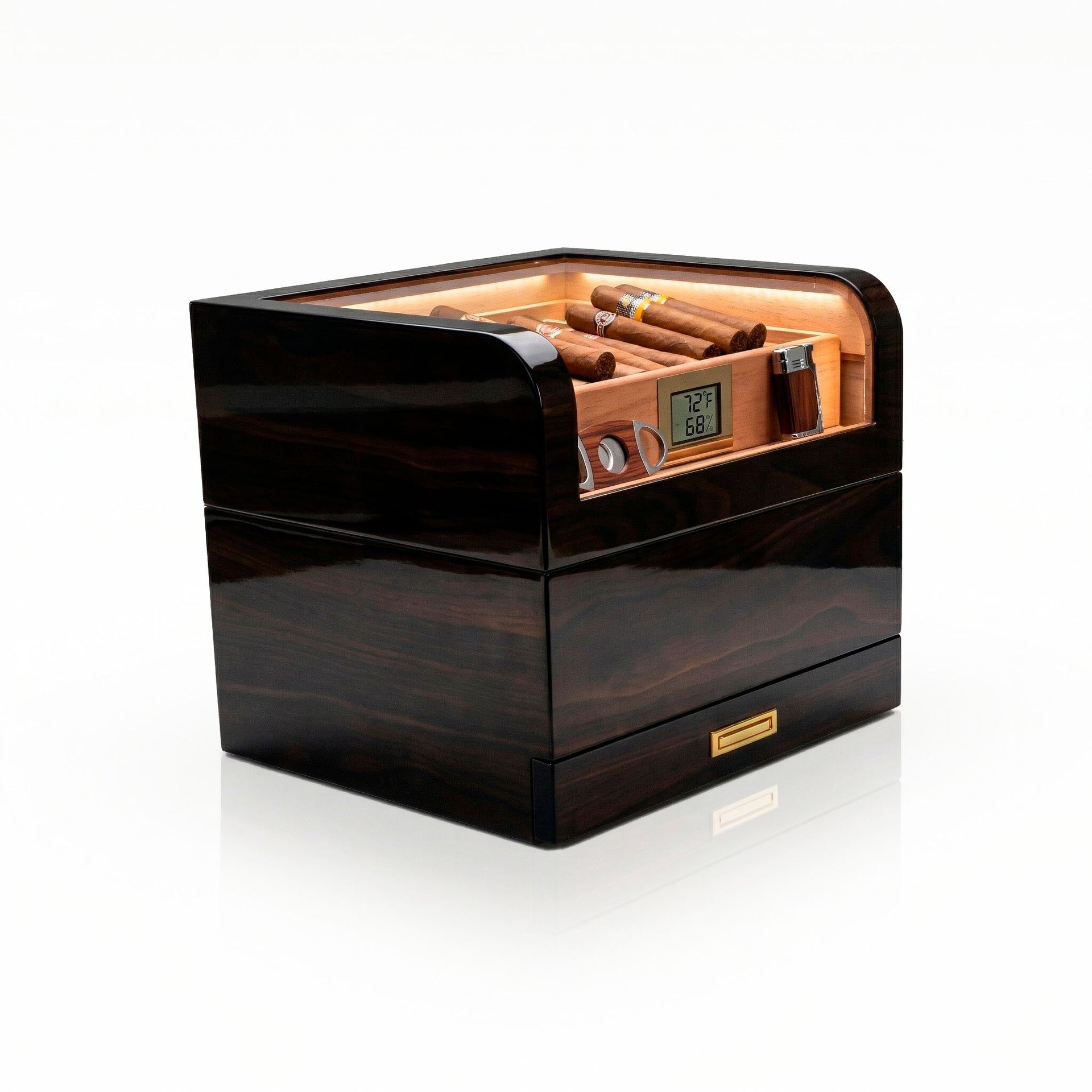 Humidor para 50 a 75 Habanos con Tapa de Plexiglás y Gavetas