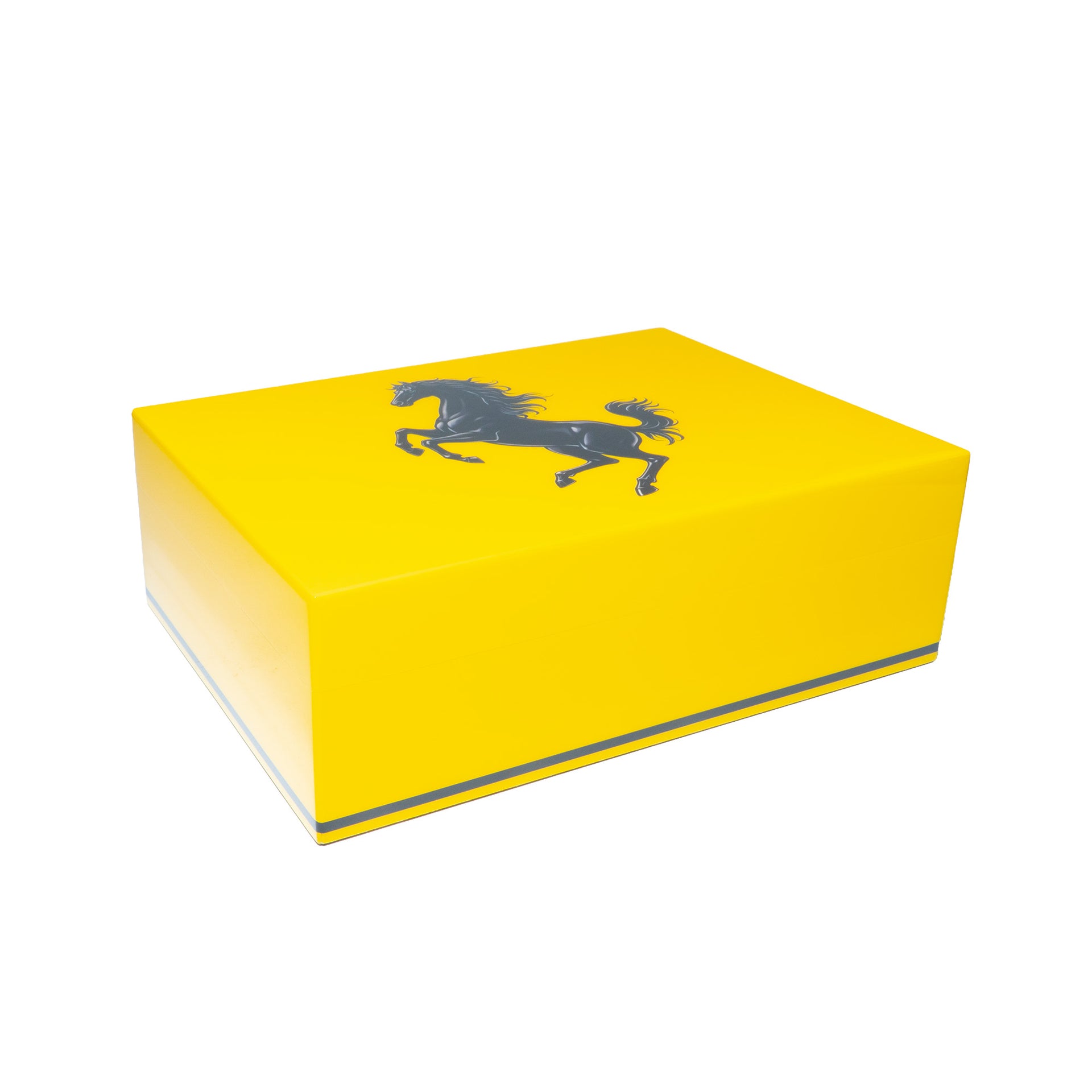 Humidor artesanal color amarillo para 75 habanos con diseño de caballo