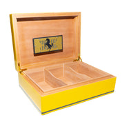 Humidor artesanal color amarillo para 75 habanos con diseño de caballo