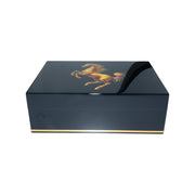 Humidor artesanal color negro para 75 habanos con diseño de caballo