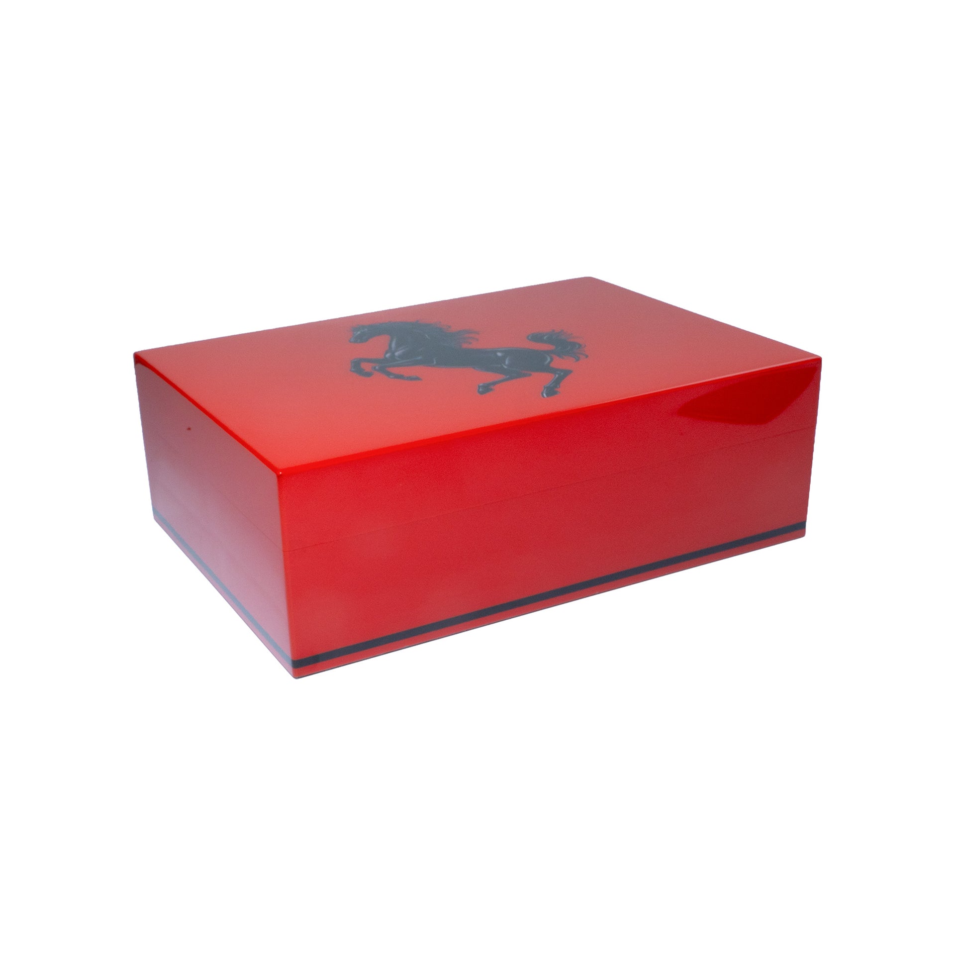 Humidor artesanal color rojo para 75 habanos con diseño de caballo