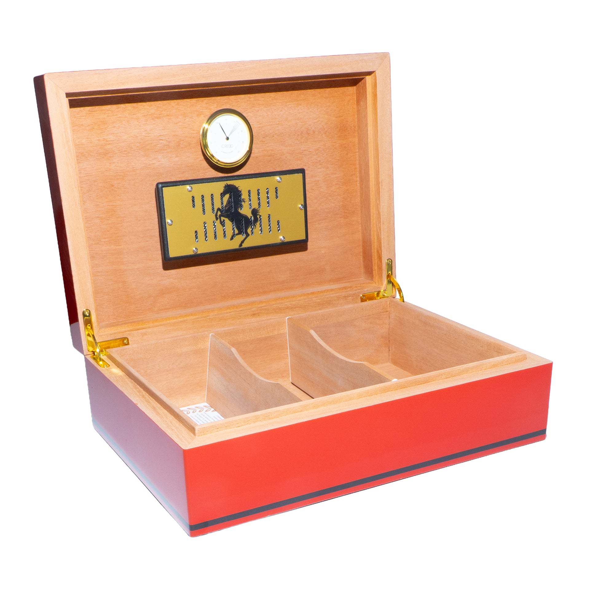 Humidor artesanal color rojo para 75 habanos con diseño de caballo
