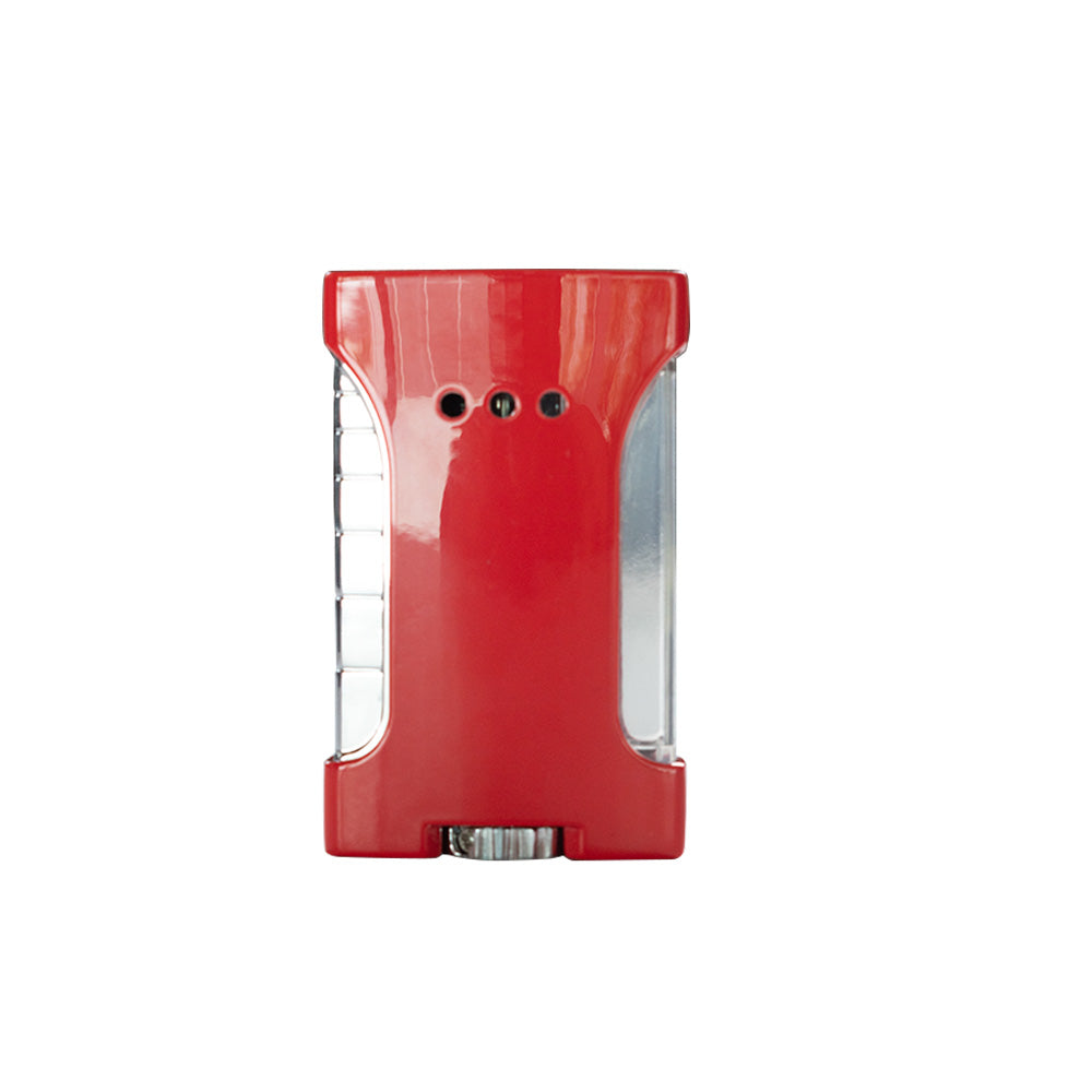 Encendedor metálico con ventana de tanque una sola flama marca Lumo rojo